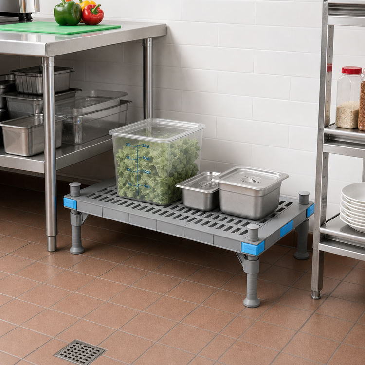 Product image #2 for Quantum Millenia Vented Top Polymer Platform Rack with Shelf and Posts, 48 x 24 x 14 Inches, Gray