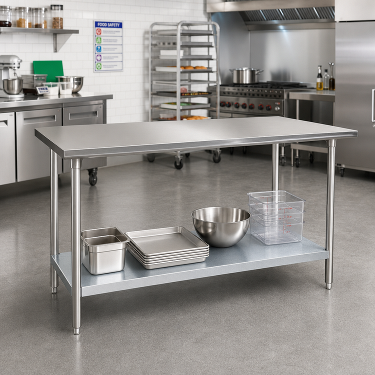 Product image #2 for Advance Tabco 84-inch x 24-inch Flat Top Work Table with 14-Gauge 304 Stainless Steel Top and Galvanized Undershelf
