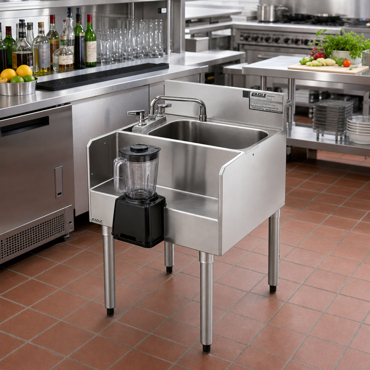 Product image #2 for Eagle Group 2200 Series Underbar Side-To-Side Modular Add-On Dump Sink with Blender Recessed Step