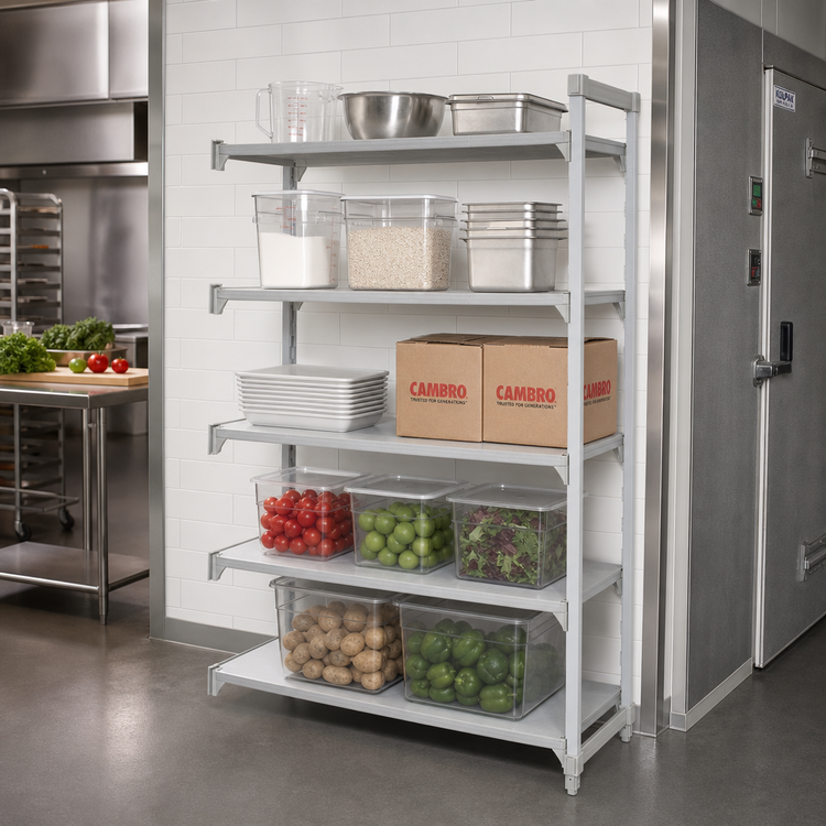 Product image #3 for Cambro Camshelving Premium 24" x 72" x 84" 5-Shelf Solid Add-On Polymer Shelving Unit
