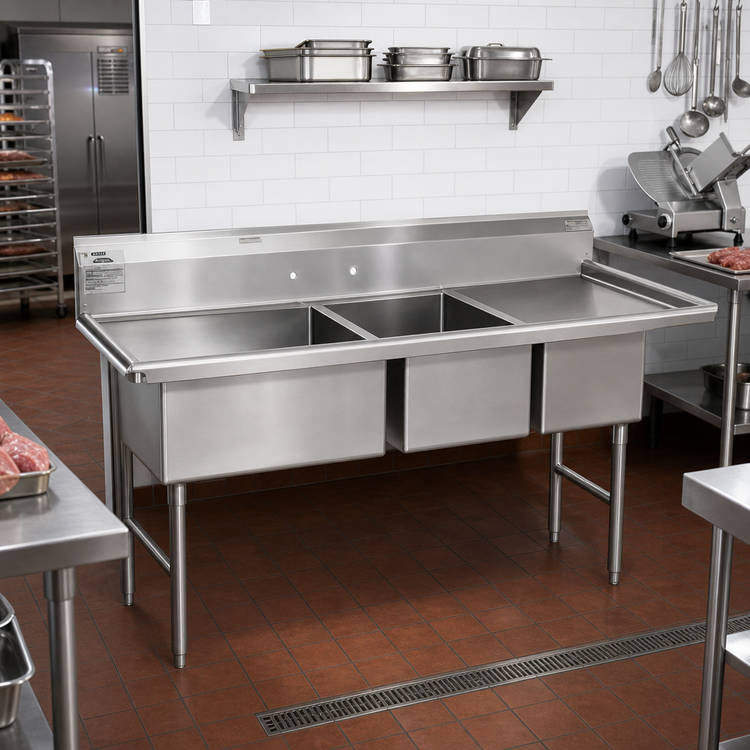 Product image #2 for Eagle Spec-Master SFN3052-3-18L-14/3 Three Compartment Supermarket Meat Platter Sink with Left Drainboard