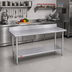 Thumbnail image #2 for Duke Deluxe 72 Inch x 24 Inch 16-Gauge 300 Series Stainless Steel Work Table with 5 Inch Riser, Stainless Steel Undershelf, and Posts