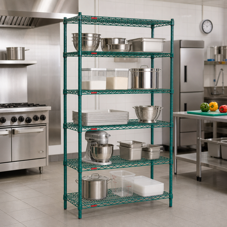 Product image #2 for Eagle Group Valu-Gard S5-86-1836VG 5-Tier Stationary Wire Shelving Starter Unit, 36W x 18D x 86H, Green Epoxy