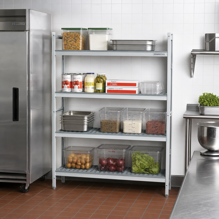 Product image #2 for Fermostock 4-Tier Stationary Starter Polymer Shelving Unit, 52 In. W x 14 In. D x 71 In. H, Gray