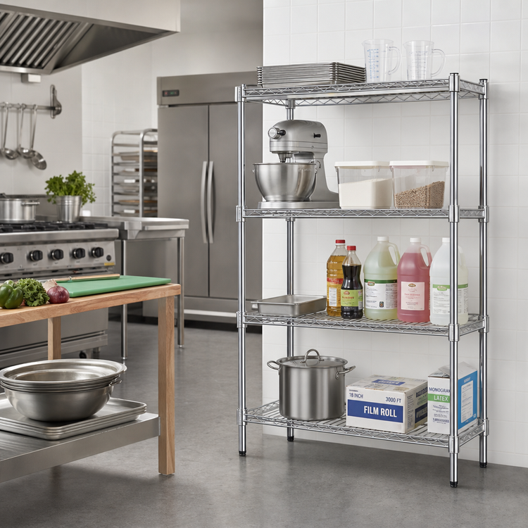 Product image #2 for Heavy Duty 4-Tier Chrome Wire Shelving Unit, 14 x 24 x 74 Inches, 800 lb Capacity