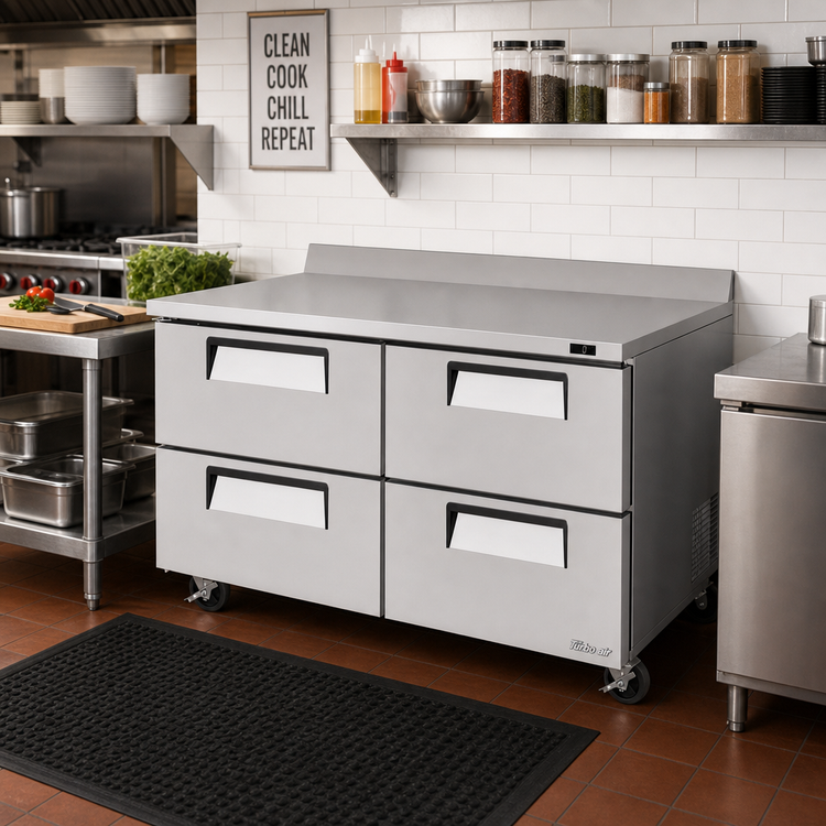 Product image #2 for Turbo Air Super Deluxe Two-Section Stainless Steel Worktop Freezer with 4 Drawers, 60-1/4 Inch Wide