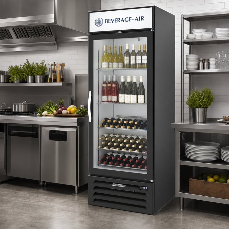 Product image #2 for Beverage-Air MarketMax 1-Section Reach-In Bottom-Mount Wine Refrigerator with Hinged Glass Door, 23.32 Cu. Ft., Black