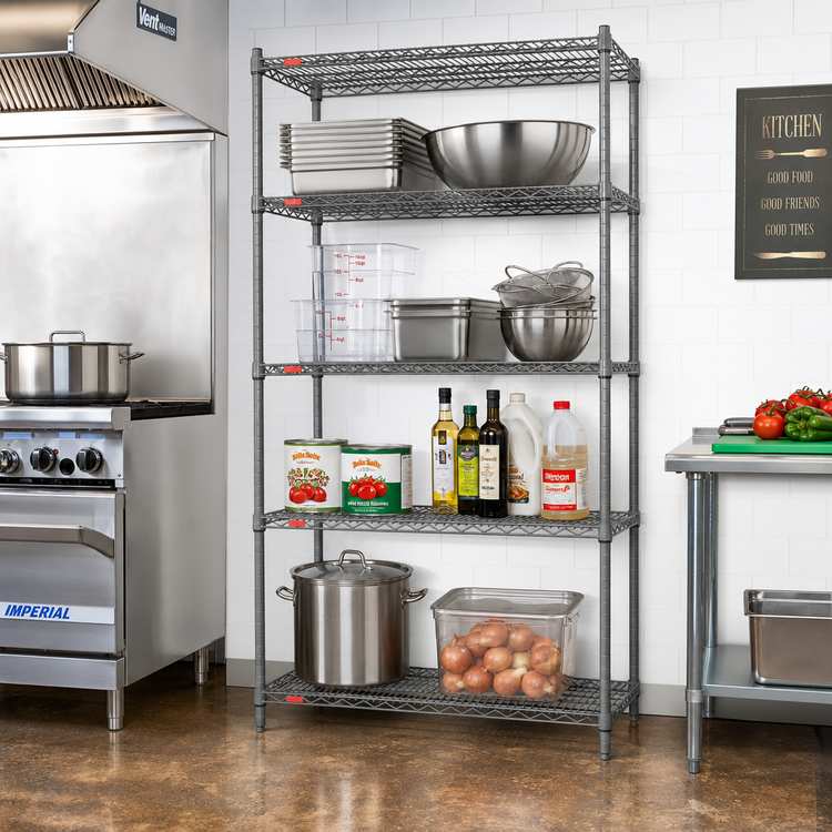 Product image #2 for Eagle Group Valu-Master 4-Tier Wire Shelving Starter Unit, 48" W x 18" D x 74" H, Pewter Gray Epoxy