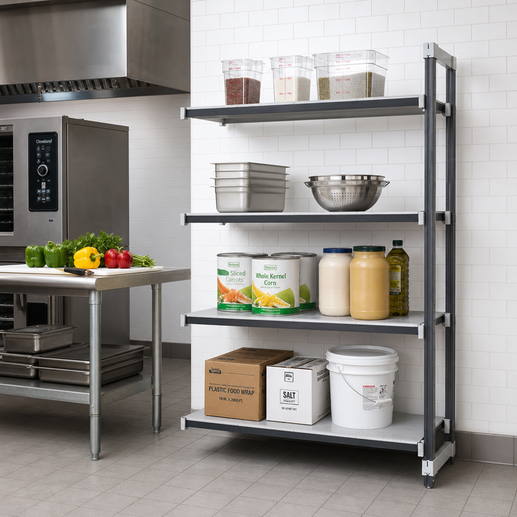 Product image #2 for Cambro Camshelving Elements XTRA Stationary Solid Add-On Shelving Unit, 24" W x 36" L x 72" H, 4-Tier