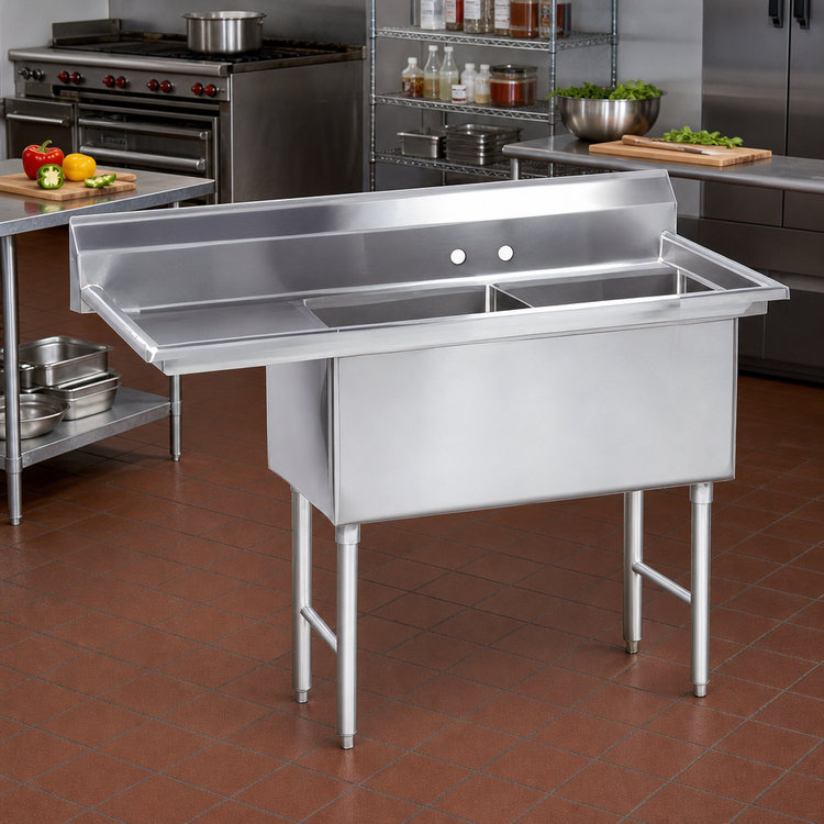 Product image #2 for Advance Tabco Special Value Series 2-Compartment Fabricated Sink with 24-Inch Left-Hand Drainboard