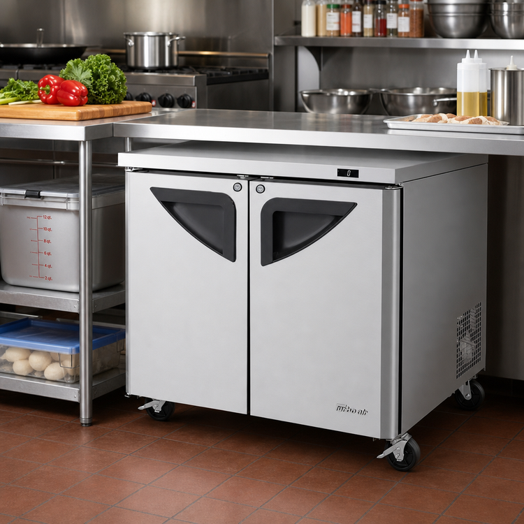 Product image #2 for Turbo Air Super Deluxe Two-Section Undercounter Freezer, 36-1/4 Inch Wide, 9 Cu. Ft., Rear-Mount, Stainless Steel