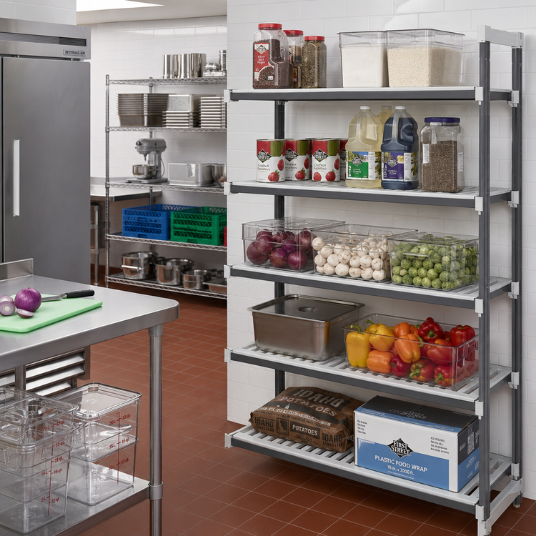 Product image #2 for Cambro Camshelving Elements XTRA Stationary Add-On Polymer Shelving Unit, 24-Inch Deep x 36-Inch Wide x 64-Inch High, 5-Tier Vented, Speckled Gray