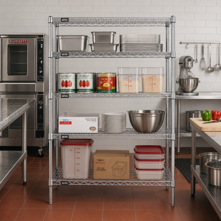 Product image #2 for Quantum Chrome-Plated Wire Shelving Starter Kit, 60"W x 30"D x 86"H, 4-Shelf