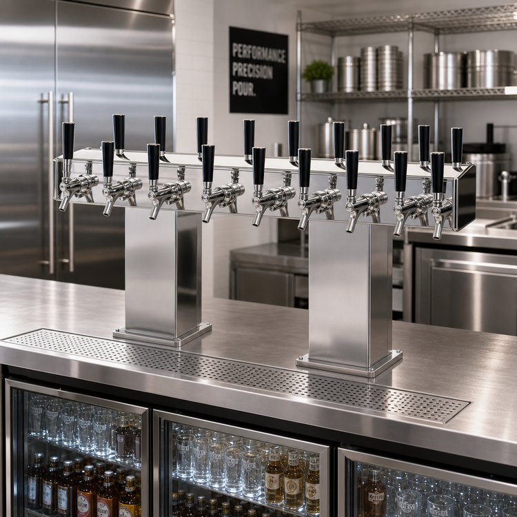 Product image #2 for Back-to-Back Bridge Tee Glycol-Cooled Draft Beer Tower, Countertop, Extra High, 20-Faucet Capacity, Polished Chrome