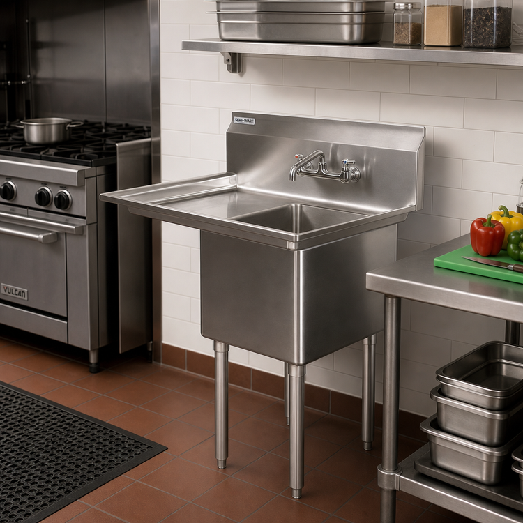 Product image #2 for Serv-Ware 304 Stainless Steel 1-Compartment Economy Sink with 24-Inch Left Drainboard
