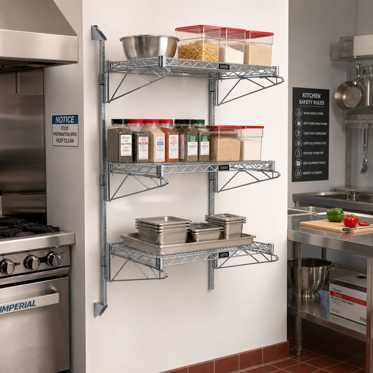 Product image #2 for Quantum Wall-Mounted Cantilever Shelving Starter Unit with 3 Wire Shelves