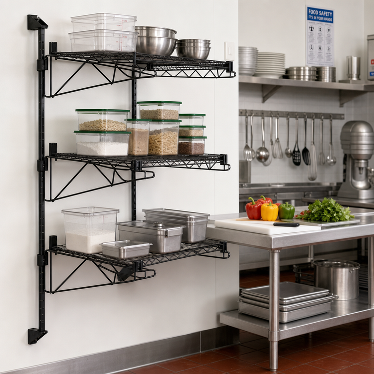 Product image #2 for Quantum Wall-Mounted Cantilever Shelving Starter Unit with 3 Wire Shelves