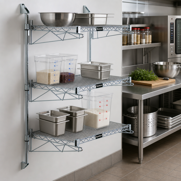 Product image #2 for Quantum Wall-Mounted Cantilever Shelving Starter Unit with 3 Wire Shelves