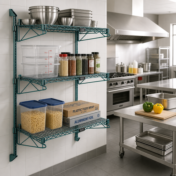 Product image #2 for Quantum Wall-Mounted Cantilever Shelving Starter Unit with 3 Wire Shelves