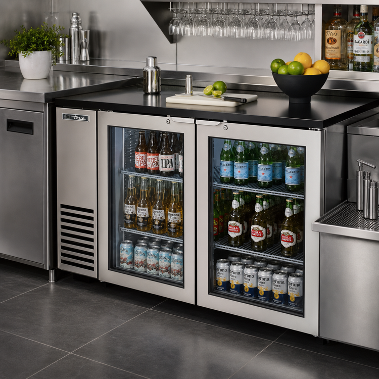 Product image #2 for True 60-1/8 Inch Two-Section Self-Contained Back Bar Cooler with 2 Glass Doors