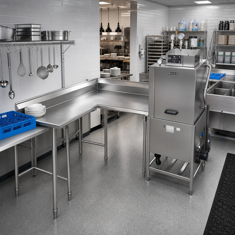Product image #2 for Eagle Group Corner Clean Dishtable, 120-Inch Machine-to-Corner, Right-to-Left, 16/304 Stainless Steel