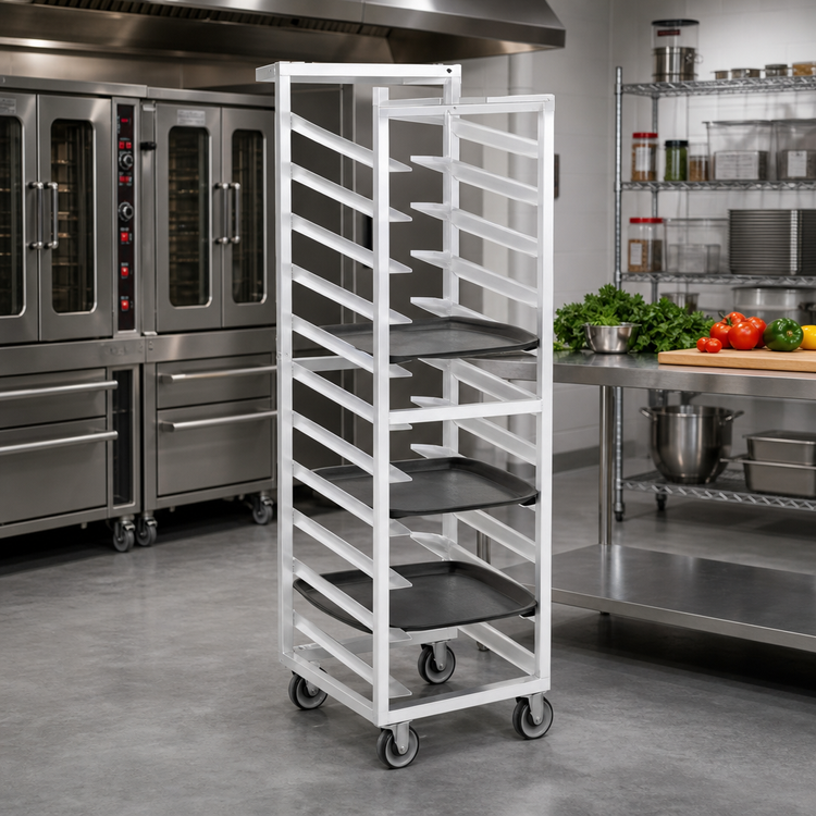 Product image #2 for Channel Trapezoidal Aluminum Cafeteria Tray Rack, Single Section, End Load, 40-Tray Capacity