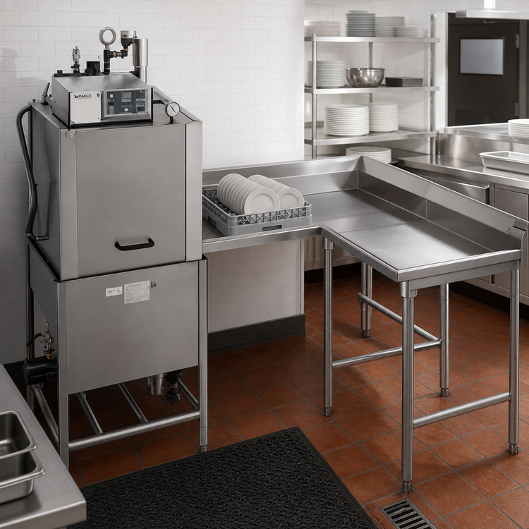 Product image #2 for Eagle Group Corner Clean Dishtable, 84-Inch Machine-to-Corner x 60-Inch Corner-to-End, Left-to-Right Operation