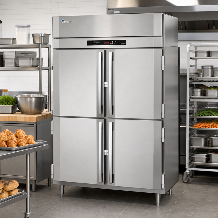 Product image #2 for Victory UltraSpec™ Two-Section Reach-In Heated Holding Cabinet, Standard Depth, 46.5 Cu. Ft., 4 Half-Height Solid Hinged Doors