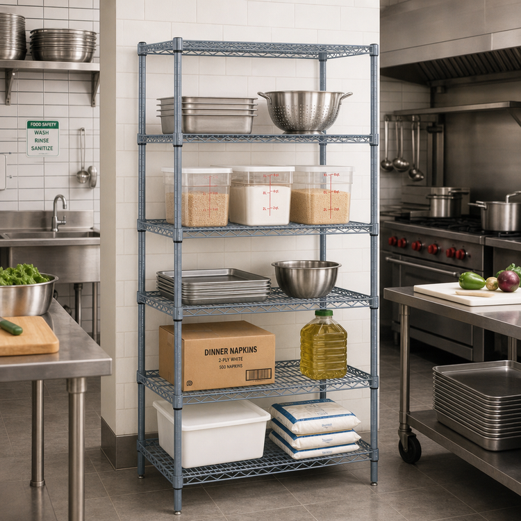 Product image #2 for Quantum 36 x 18 x 54 Inch Stationary Wire Shelving Starter Kit, 5 Shelves, Gray Epoxy