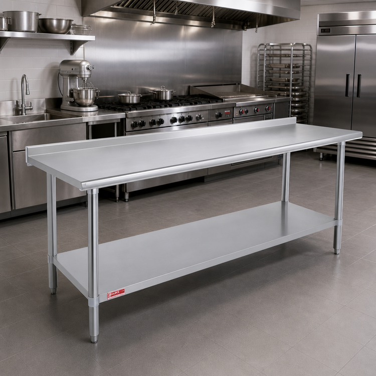 Product image #2 for Duke Deluxe Stainless Steel Work Table with 1-1/8" Straight Riser, 120" x 36"