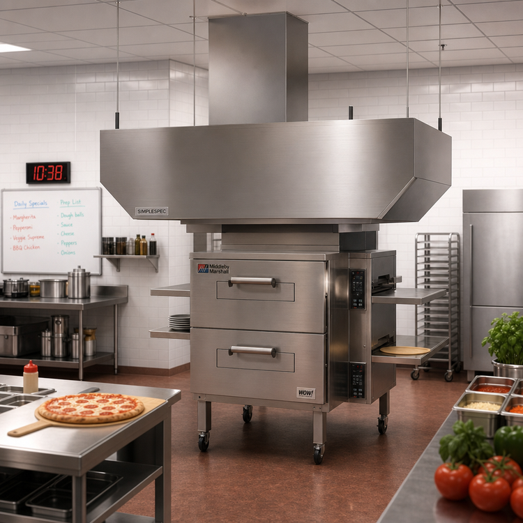 Product image #3 for SimpleSpec Conveyor Pizza Oven Hood, Island Style, Type I & II, 128W x 42D x 24H