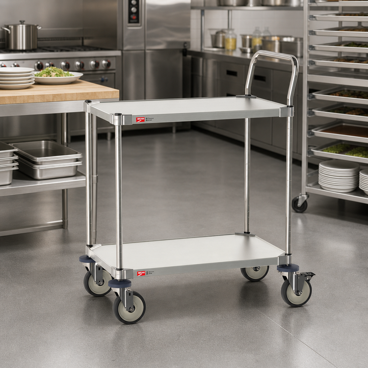 Product image #2 for Metro 18 x 30 Inch Type 316 Stainless Steel Bus Cart with 2 Solid Shelves
