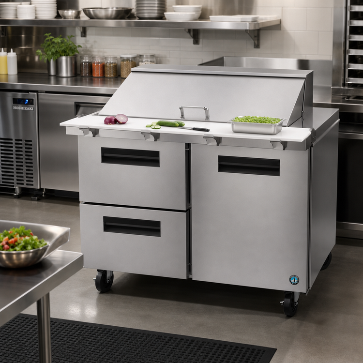 Product image #2 for Hoshizaki Steelheart SR48B-18MD2 48-Inch Two-Section Mega Top Prep Refrigerator with 1 Door and 2 Drawers