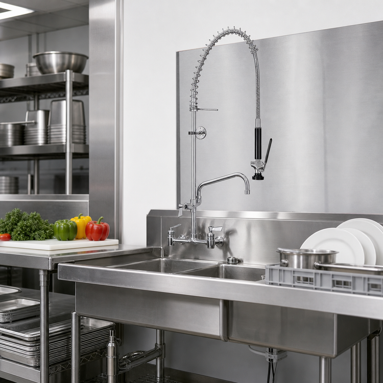 Product image #2 for Stainless Steel 8-Inch Backsplash Mount Pre-Rinse Add-On Faucet with 14-Inch Swing Spout