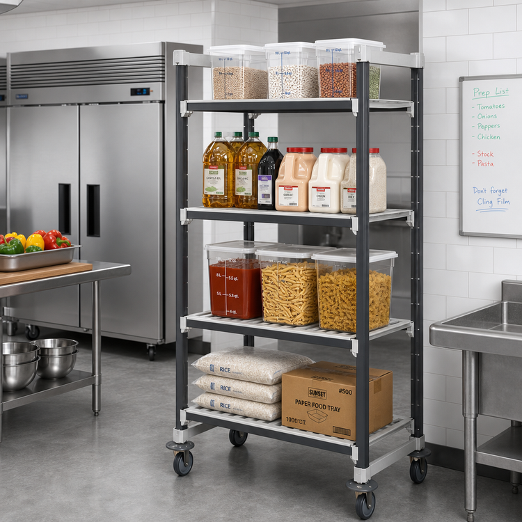 Product image #2 for Camshelving Elements XTRA 24" x 48" x 70-1/4" High Density Mobile Starter Unit, 4-Tier Vented Polymer Shelving