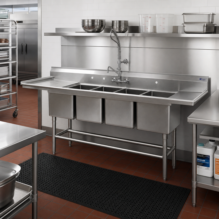 Product image #2 for Eagle Group Spec-Master FN Series Four-Compartment Stainless Steel Sink with 36-Inch Left-Hand Drainboard