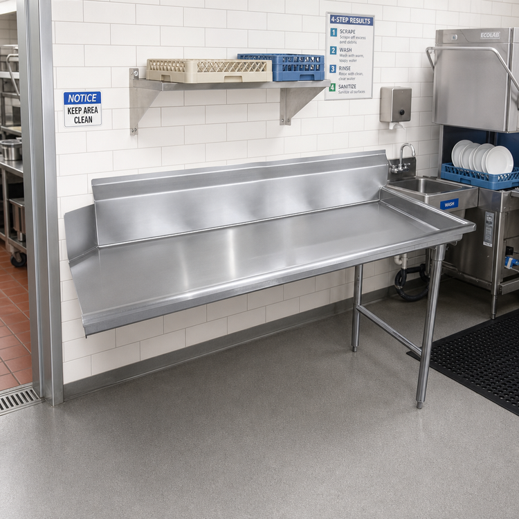 Product image #2 for Advance Tabco 59 x 30-Inch Straight Clean Stainless Steel Dish Table with 10-1/2-Inch Backsplash, Right-Side Attachment