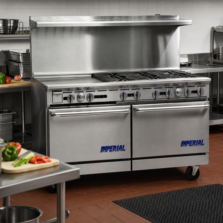 Product image #2 for Imperial Pro Series 60-Inch Gas Restaurant Range with 6 Open Burners, 24-Inch Griddle, Convection Oven, and Open Cabinet Base