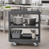 Thumbnail image #3 for Cambro Service Cart Pro Small Open-Side Bus Cart, 3 Shelves, 4 Swivel Casters, Charcoal Gray