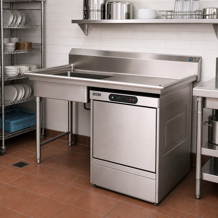 Product image #2 for Eagle Group 48-Inch Soiled Dish Table with Left-Side Sink and Right-Side Undercounter Dishwasher Opening
