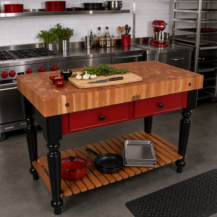 Product image #3 for Rouge et Noir Le Rustica 48-Inch x 24-Inch End-Grain Cherry Work Table with 2 Drawers and Slatted Undershelf