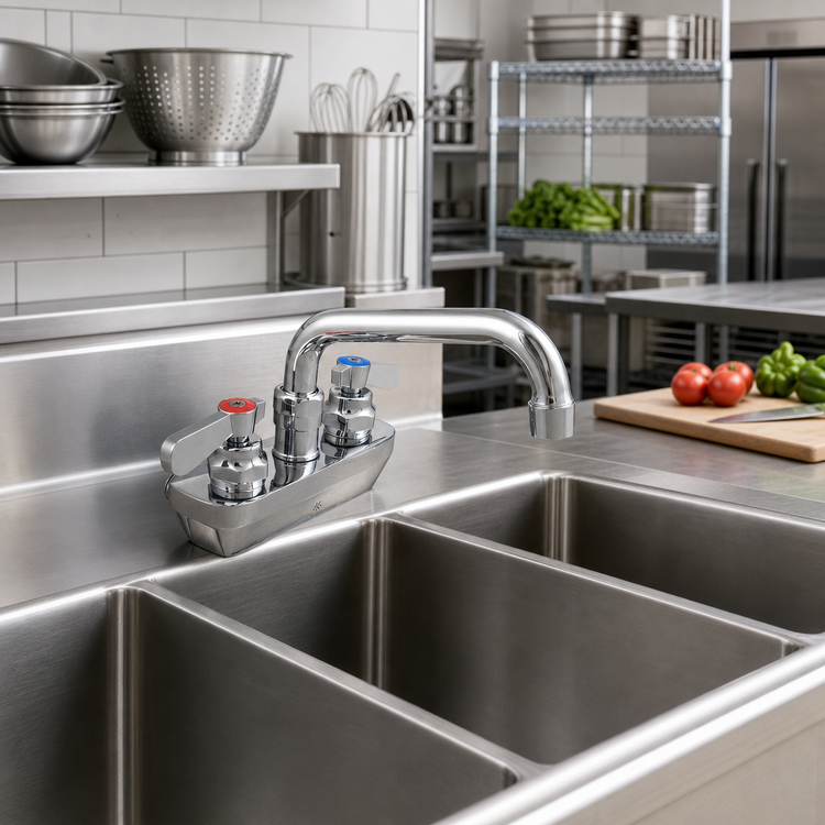 Product image #2 for OptiFlow Heavy Duty Solid Body Splash-Mount Faucet with 12-Inch Swing Spout, 4-Inch Centers