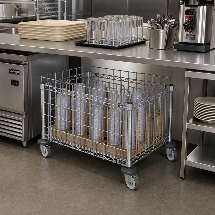 Product image #2 for Metro Chain Reaction Undercounter Chrome Wire Cup Storage Unit with Removable Dividers and Casters
