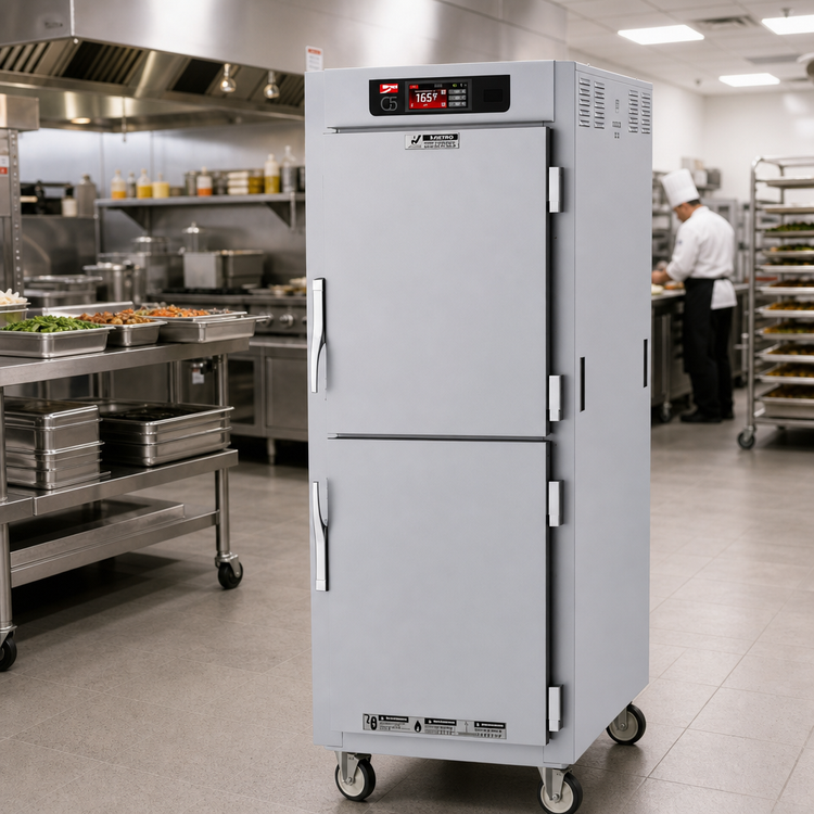 Product image #2 for Metro C5 8 Series Full-Height Mobile Pass-Thru Controlled Temperature Holding Cabinet with Solid Dutch Doors and Universal Wire Slides