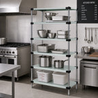 Thumbnail image #2 for Quantum WRS5-54-1854SS 54 x 18 x 54-Inch Stationary Stainless Steel Solid Shelving Starter Kit, 5 Shelves, 4 Posts