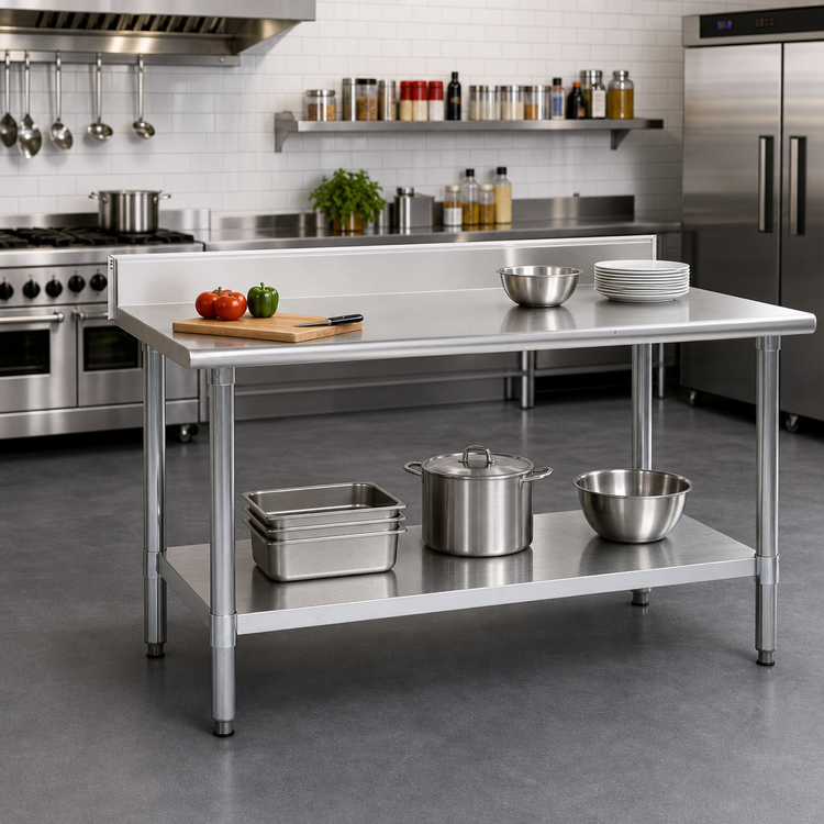 Product image #2 for Deluxe Series 120-Inch x 24-Inch Stainless Steel Work Table with 4-1/2-Inch Backsplash and Undershelf