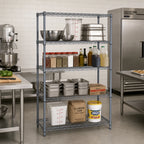 Thumbnail image #2 for Quantum WR63-2460GY Stationary Wire Shelving Starter Kit, 60 x 24 x 63 in, Gray Epoxy, 4 Shelves/4 Posts