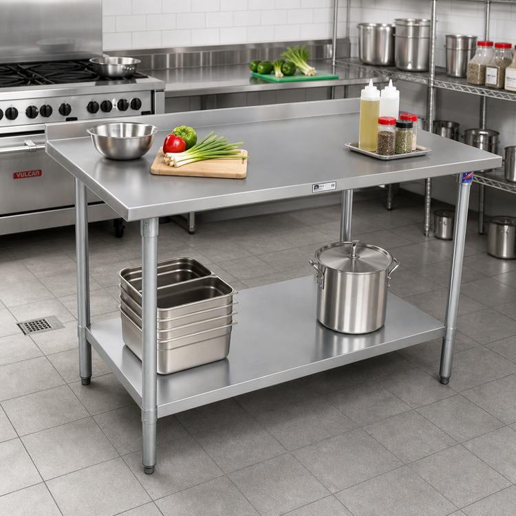 Product image #2 for John Boos Stallion Stainless Steel Work Table with Rear Up-Turn and Adjustable Undershelf, 84 x 24 Inches