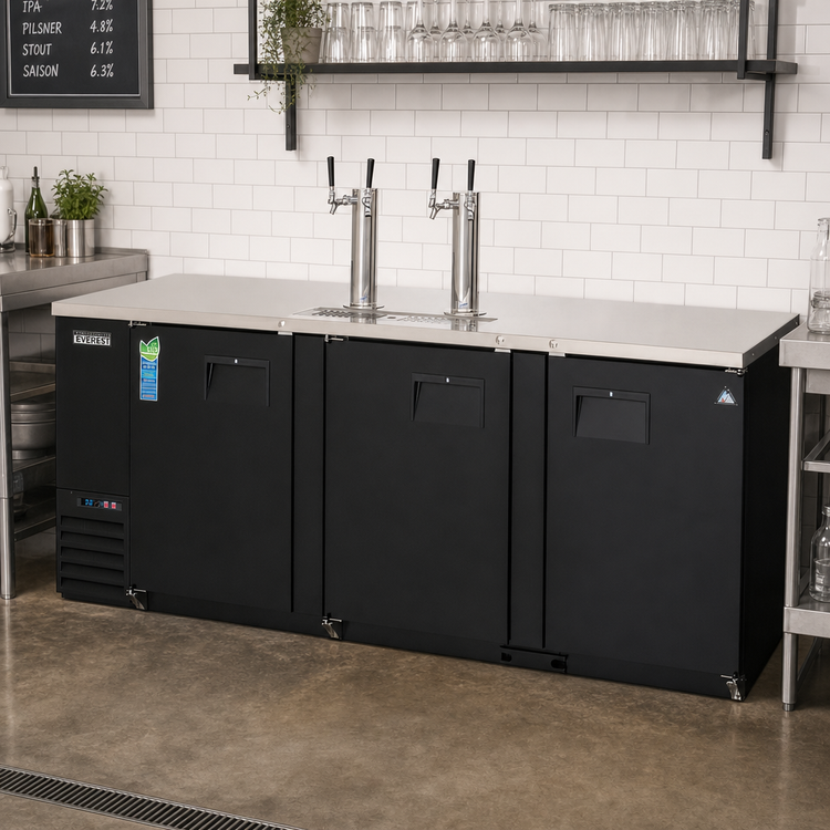 Product image #2 for Everest Refrigeration EBD4 Three-Section Flat Top Direct Draw Keg Refrigerator, 32 Cu. Ft., 4 Half-Barrel Kegs, Black Vinyl