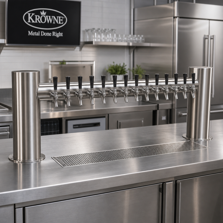 Product image #2 for Krowne Max-H Style Two-Column 14-Faucet Glycol-Cooled Countertop Beer Tower, Brushed Stainless Steel